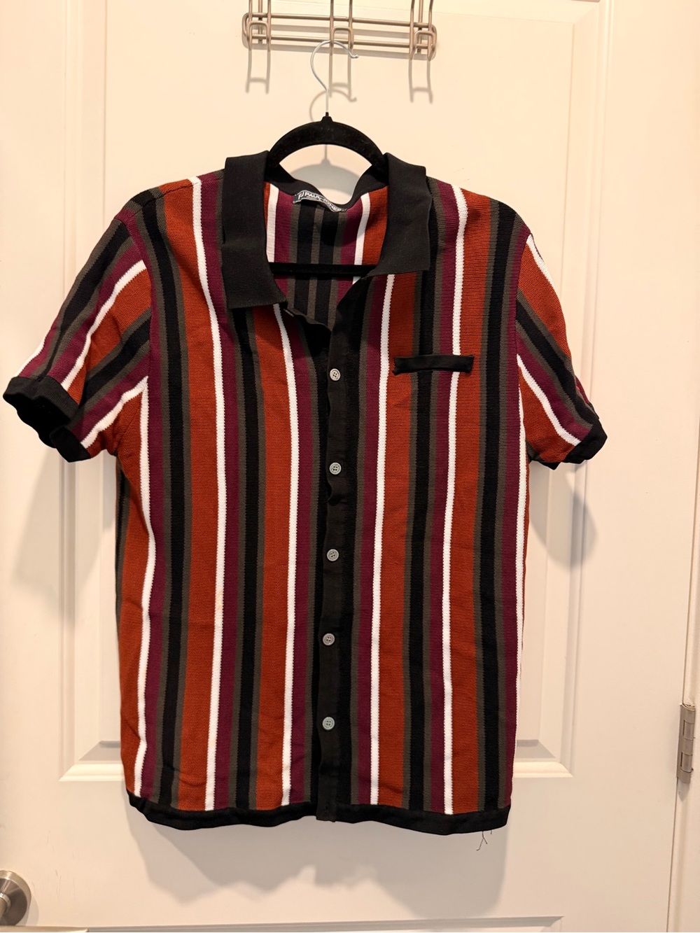 PJ Paul Jones Men's Striped Knit Polo Shirt Short Sleeve
Button Up Brown Size L